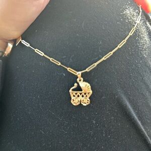 Solid Gold Baby Carriage Pendant
